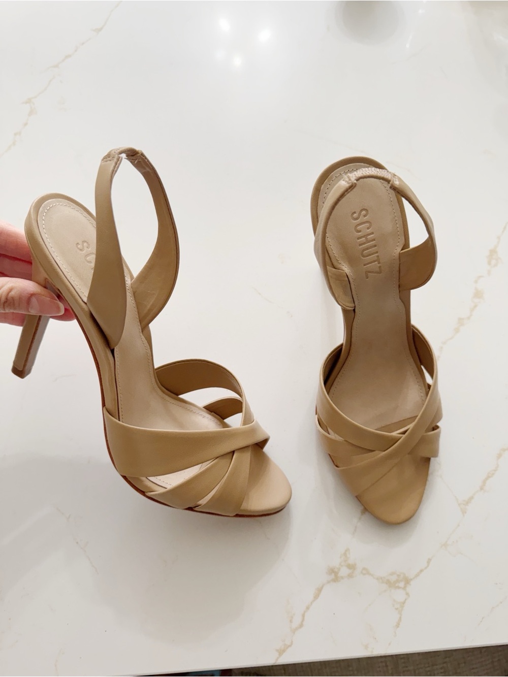 SCHUTZ Keefa Beige Leather Crisscross Slingback Heels size 8 NEW!!